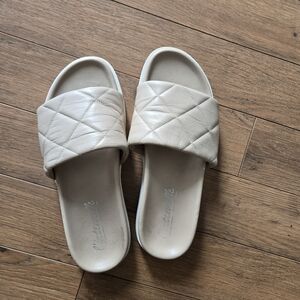 Leather Quilted Cream Slides